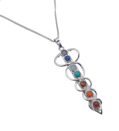 Chakra caduceus snake pendant with rainbow stones and medical serpent for healing energy from The Witches Hollow UK