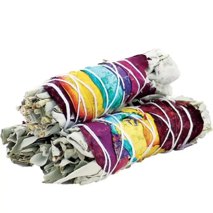 Chakra flower sage medium with rainbow flowers for chakra cleansing and energy balance from The Witches Hollow UK