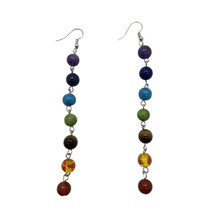 Chakra gemstone dangle earrings with rainbow stones for chakra balance and energy healing from The Witches Hollow UK