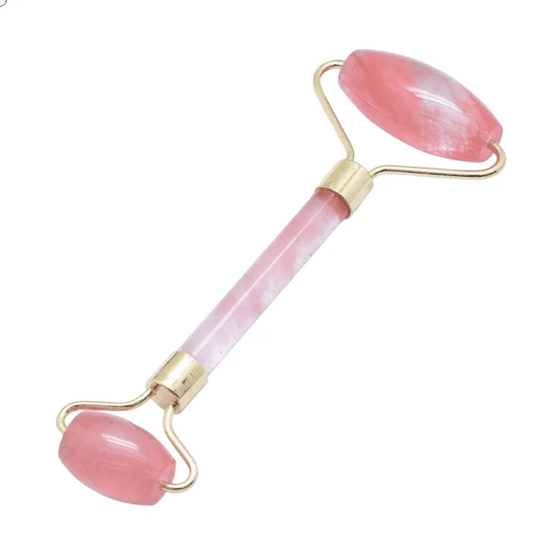 Cherry quartz facial roller with pink crystal tool for skincare and emotional healing energy from The Witches Hollow UK