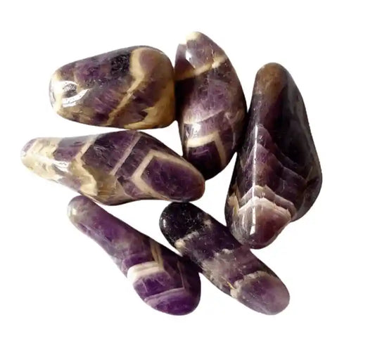 Chevron amethyst tumble stone with banded purple crystal for enhanced spiritual protection from The Witches Hollow UK