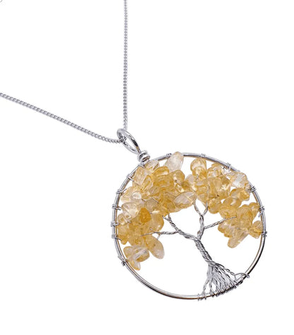 Citrine tree of life pendant detail with yellow crystal tree for abundance and solar plexus chakra from The Witches Hollow UK