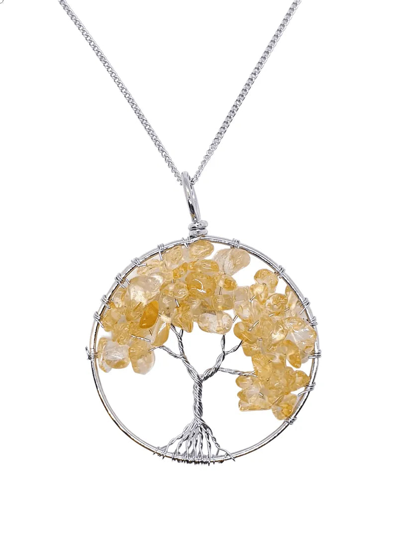 Citrine tree of life pendant featuring golden crystal tree for prosperity and manifestation energy from The Witches Hollow UK