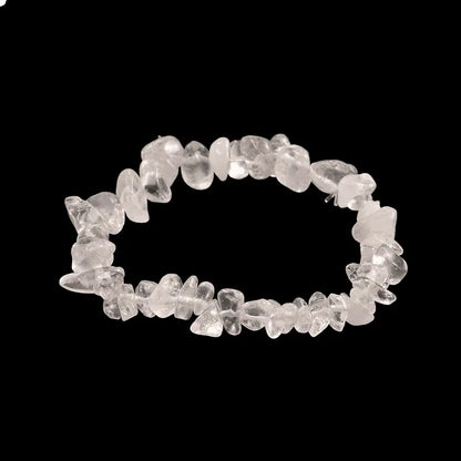Clear quartz chip bracelet detail showing clear crystal chips for energy amplification and clarity from The Witches Hollow UK