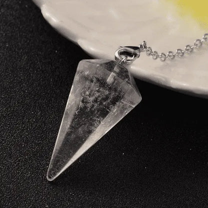 Clear quartz faceted cone pendulum with clear crystal for amplified divination and spiritual clarity from The Witches Hollow UK