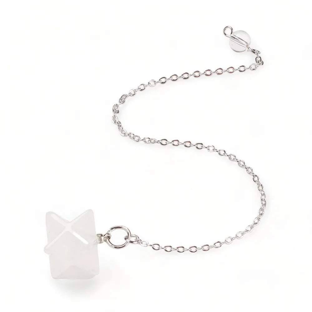 Clear quartz merkaba dowsing pendulum alternative view with star crystal for energy amplification from The Witches Hollow UK