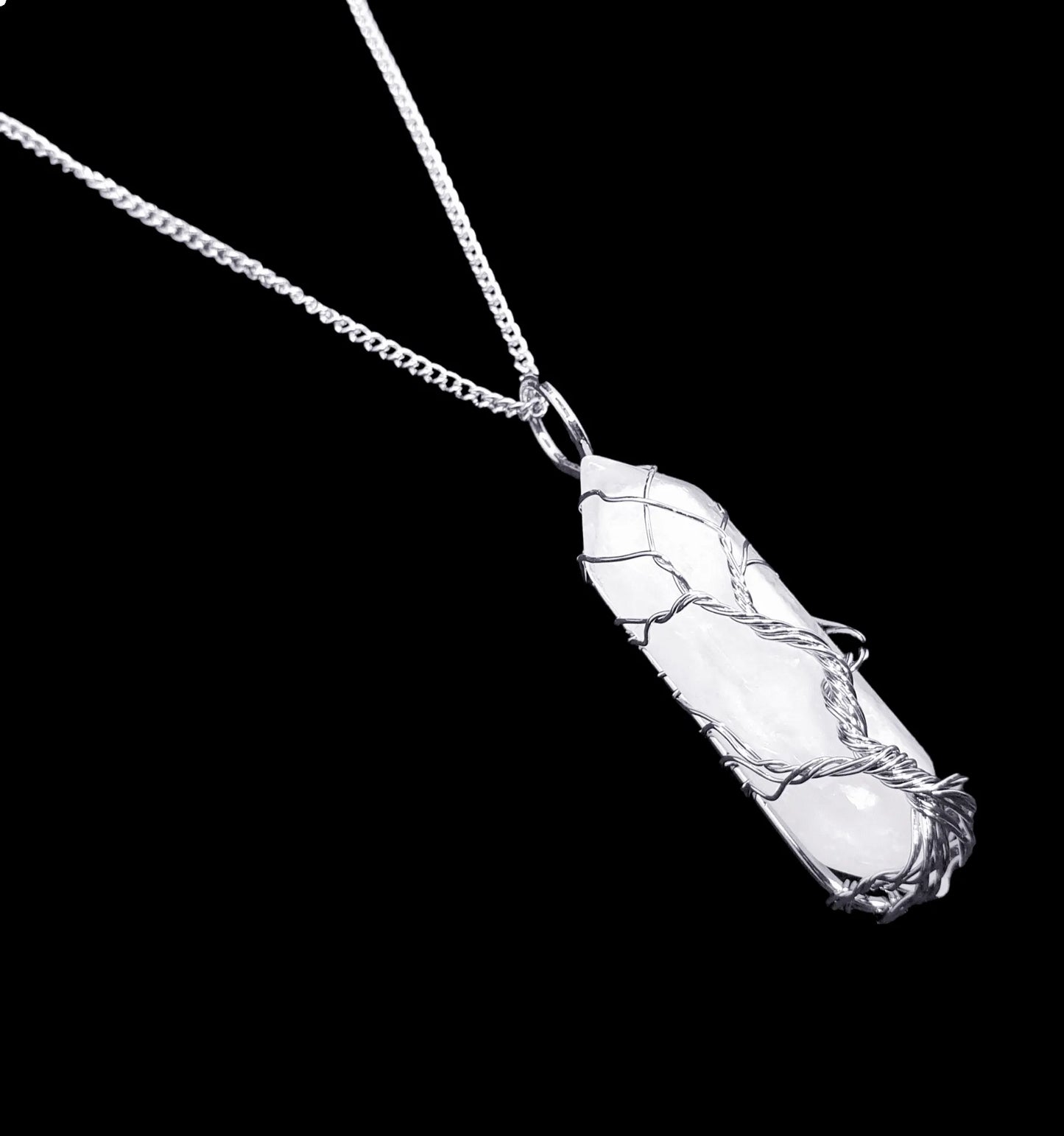 Clear quartz wire tree pendant featuring clear crystal tree for spiritual growth and clarity from The Witches Hollow UK