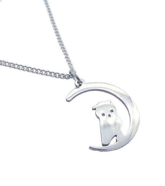 Crescent moon owl necklace with lunar owl pendant for wisdom and night magic from The Witches Hollow UK