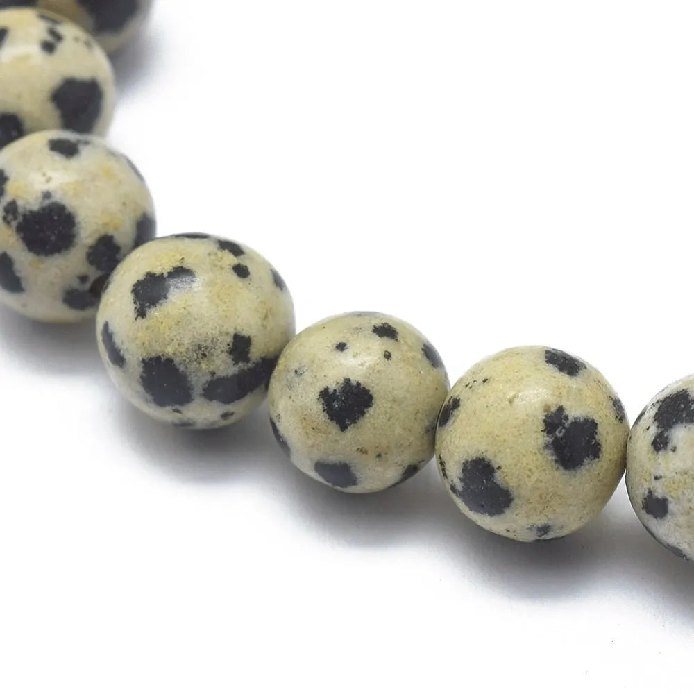 Dalmatian jasper rounded bracelet with spotted crystal beads for happiness and grounding from The Witches Hollow UK