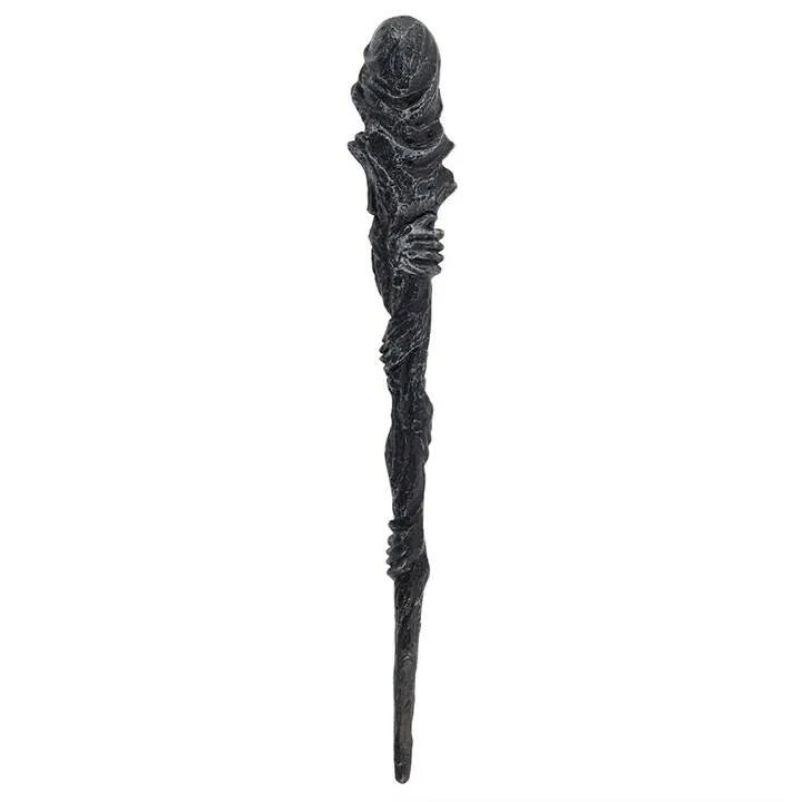 Dark grim reaper wand detail showing gothic skull design for death magic and transformation from The Witches Hollow UK