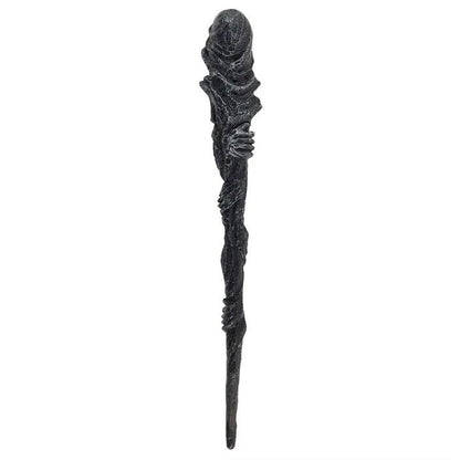 Dark grim reaper wand detail showing gothic skull design for death magic and transformation from The Witches Hollow UK