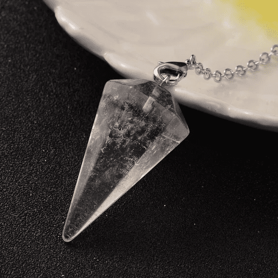 Dowsing Pendulum ~ Clear Quartz Faceted Cone - The Witches Hollow