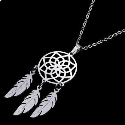 Dreamcatcher feather necklace detail showing feathered pendant for spiritual protection and peaceful dreams from The Witches Hollow UK
