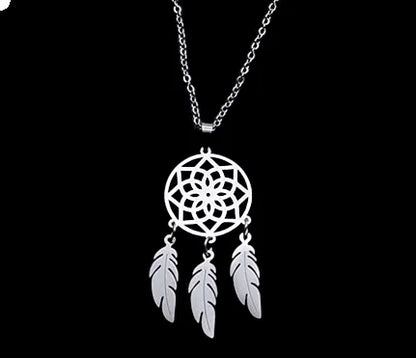 Dreamcatcher feather necklace with Native American inspired pendant for dream protection and spiritual guidance from The Witches Hollow UK