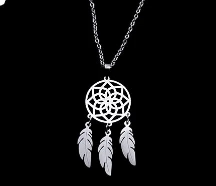 Dreamcatcher feather necklace with Native American inspired pendant for dream protection and spiritual guidance from The Witches Hollow UK