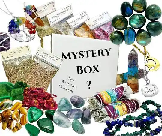 Extra large deluxe mystery box with premium crystal collection for spiritual discovery and healing from The Witches Hollow UK