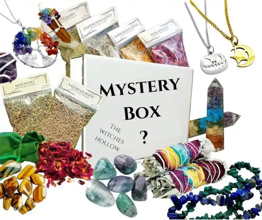 Extra large mystery box featuring surprise metaphysical items and crystals for spiritual exploration from The Witches Hollow UK