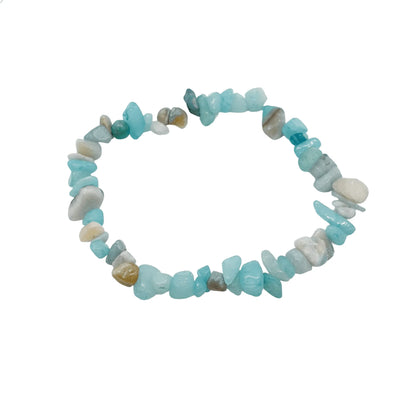Flower amazonite chip bracelet detail with blue-green stones for communication and truth from The Witches Hollow UK