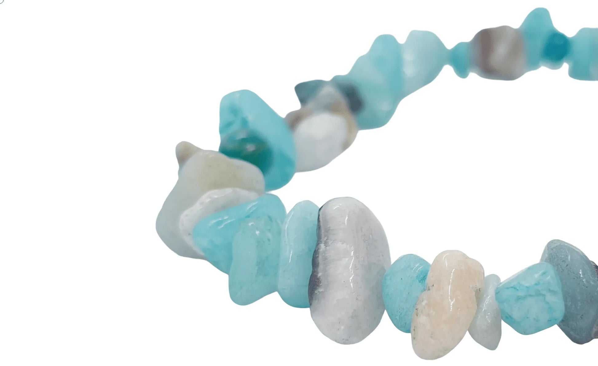 Flower amazonite chip bracelet featuring blue-green healing stones for throat chakra and self-expression from The Witches Hollow UK