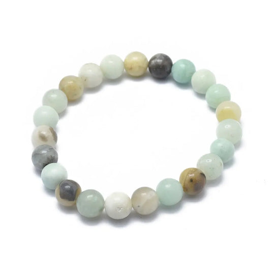 Flower amazonite rounded bracelet with blue-green stones for communication and truth from The Witches Hollow UK