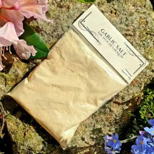 Garlic salt dried herbs with protective salt blend for banishing and protection spells from The Witches Hollow UK