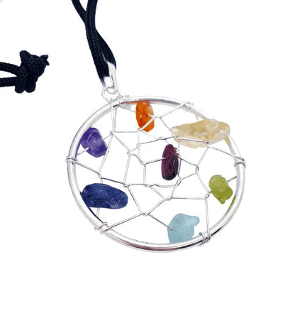 Gemstone chakra web pendant with rainbow stones for chakra healing and spiritual connection from The Witches Hollow UK