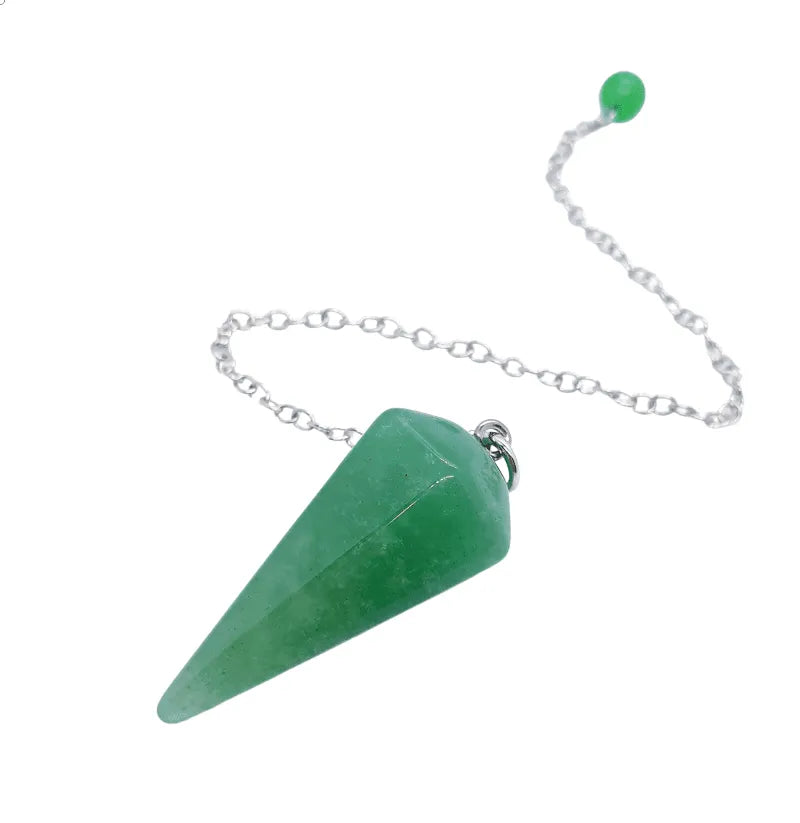 Green aventurine faceted cone pendulum with green crystal for prosperity divination and heart chakra guidance from The Witches Hollow UK