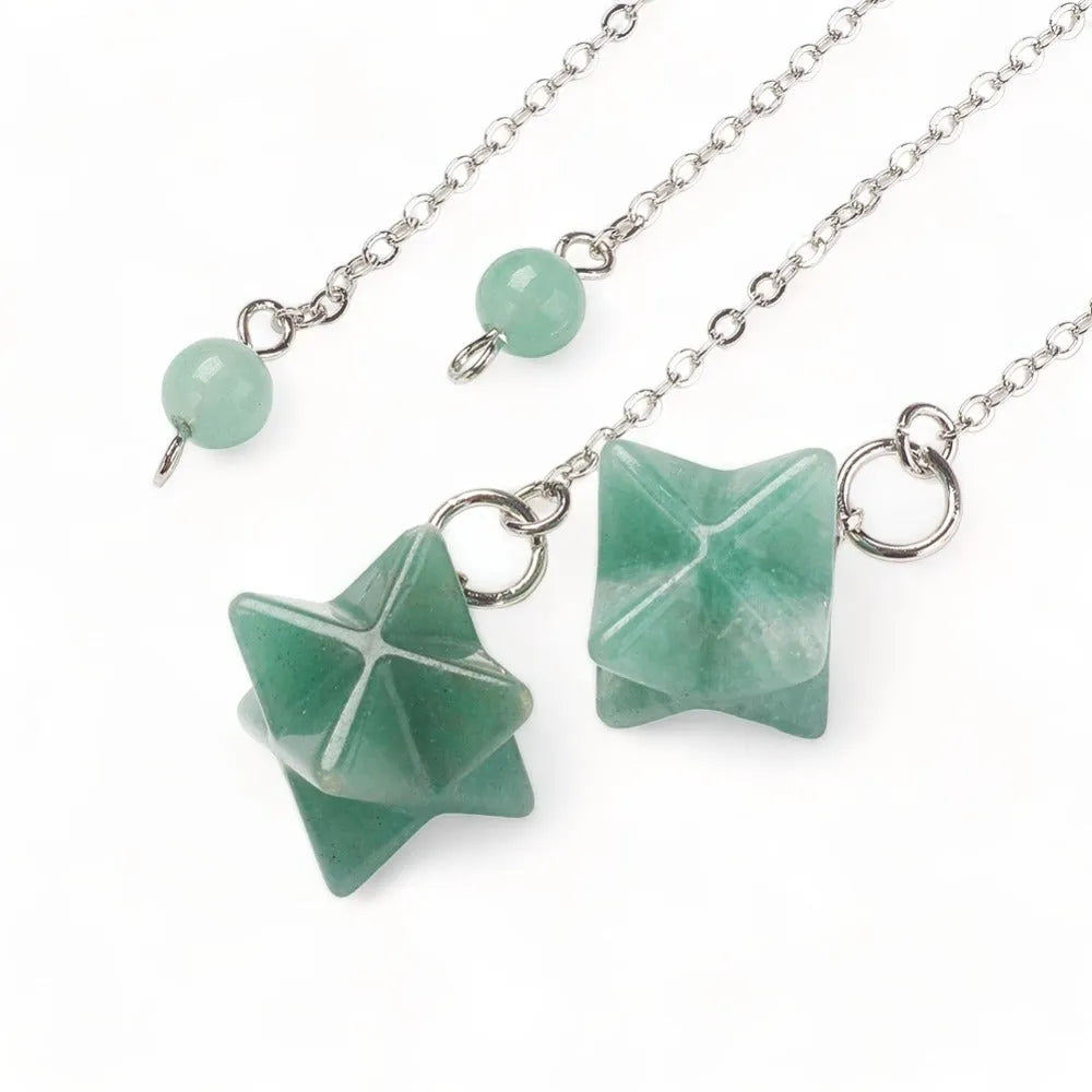 Green aventurine merkaba dowsing pendulum with scrying board for heart chakra divination from The Witches Hollow UK