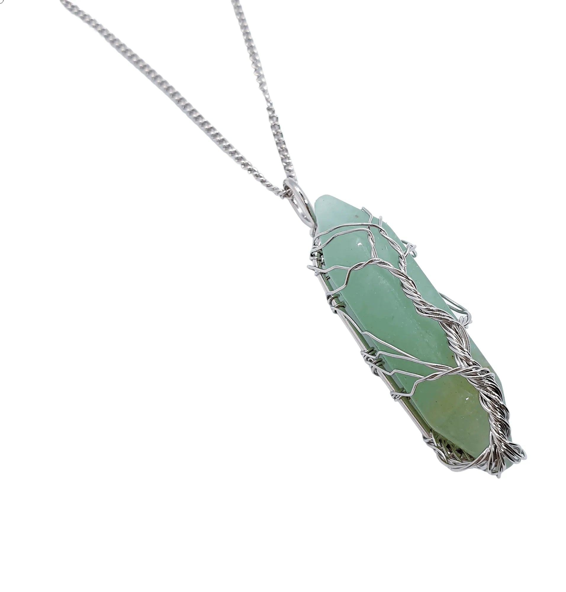 Green aventurine wire tree pendant alternative view with heart chakra stone tree design from The Witches Hollow UK