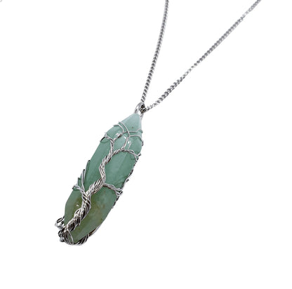 Green aventurine wire tree pendant featuring green crystal tree for luck and prosperity from The Witches Hollow UK