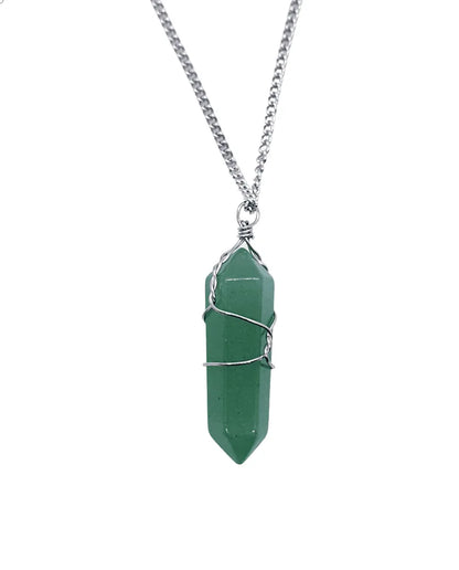 Green aventurine wire wrapped pendant detail showing green healing stone for abundance and luck from The Witches Hollow UK