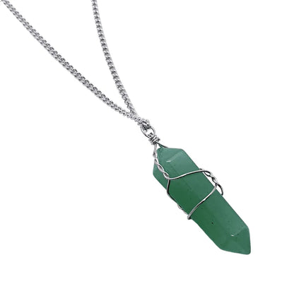 Green aventurine wire wrapped pendant with green crystal for heart chakra healing and prosperity from The Witches Hollow UK