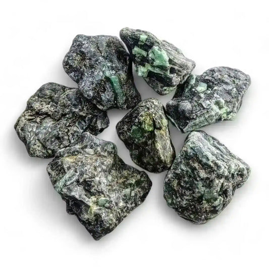 Green emerald raw stone with green crystal for abundance and heart chakra healing from The Witches Hollow UK