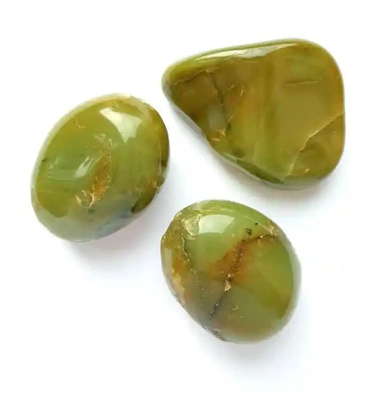 Green fabric jasper tumble stone with green patterned crystal for nature connection and healing from The Witches Hollow UK