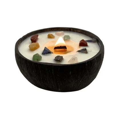 Handmade coconut crystal candle with natural coconut shell for eco-friendly ritual lighting from The Witches Hollow UK