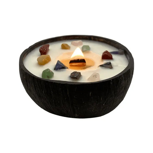 Handmade coconut crystal candle with natural coconut shell for eco-friendly ritual lighting from The Witches Hollow UK