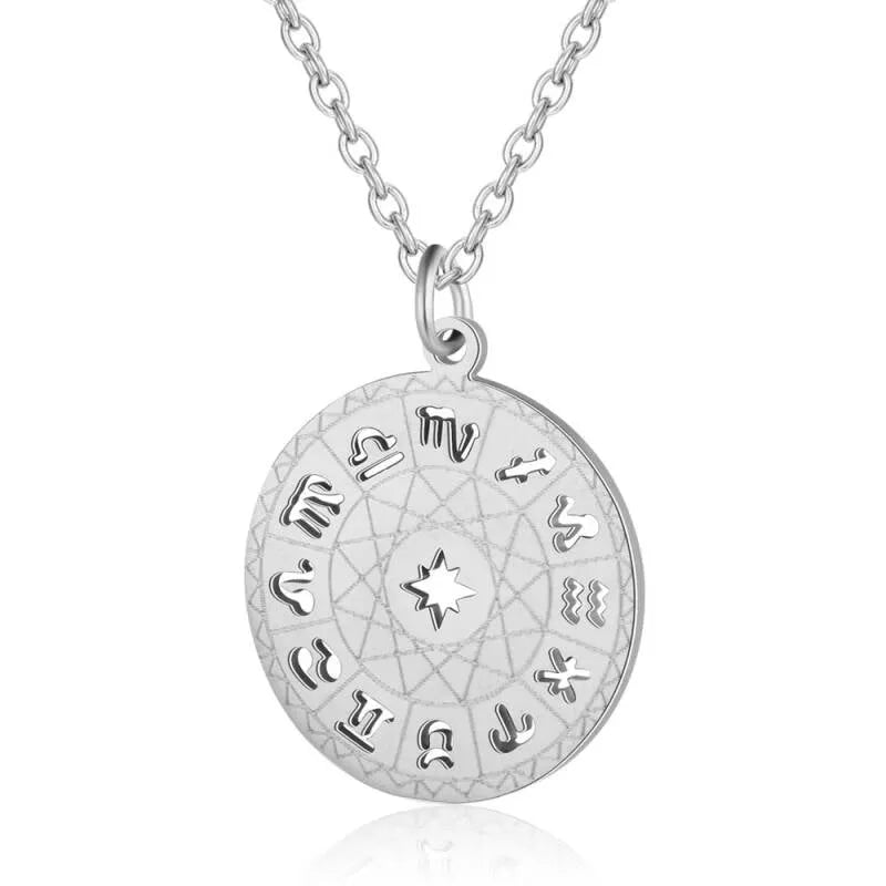 Horoscope silver zodiac pendant with astrological symbols for celestial guidance and astrology from The Witches Hollow UK