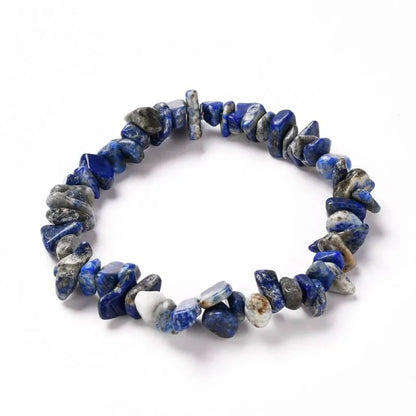 Lapis lazuli crystal bracelet with royal blue stones for wisdom and throat chakra healing from The Witches Hollow UK