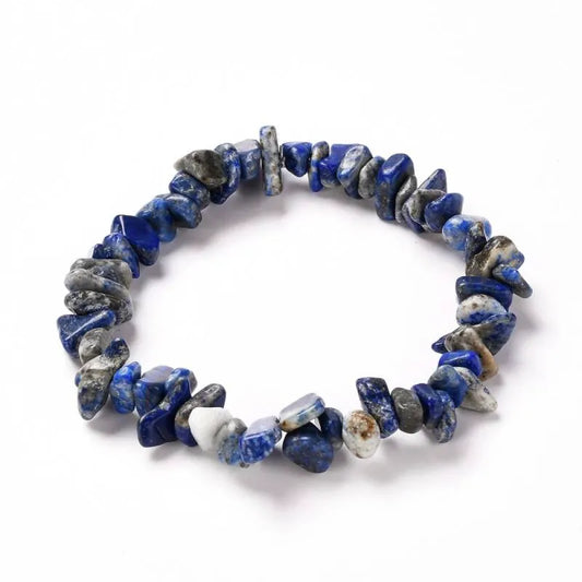 Lapis lazuli crystal bracelet with royal blue stones for wisdom and throat chakra healing from The Witches Hollow UK