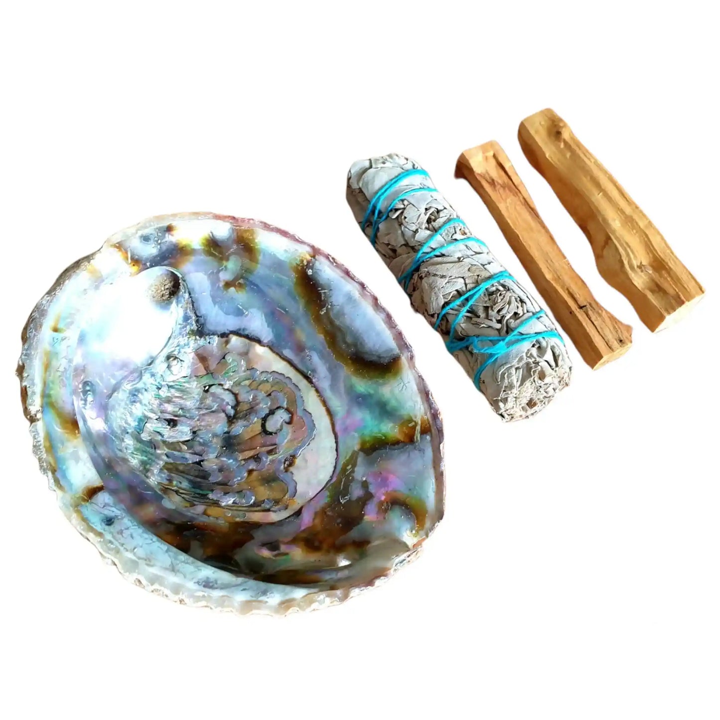 Large abalone sage palo santo kit with shell and sacred wood for complete cleansing ritual from The Witches Hollow UK