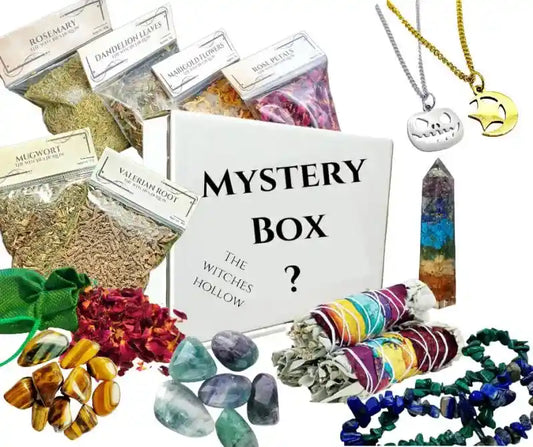 Large mystery box with surprise healing crystals and spiritual items for magical discovery from The Witches Hollow UK