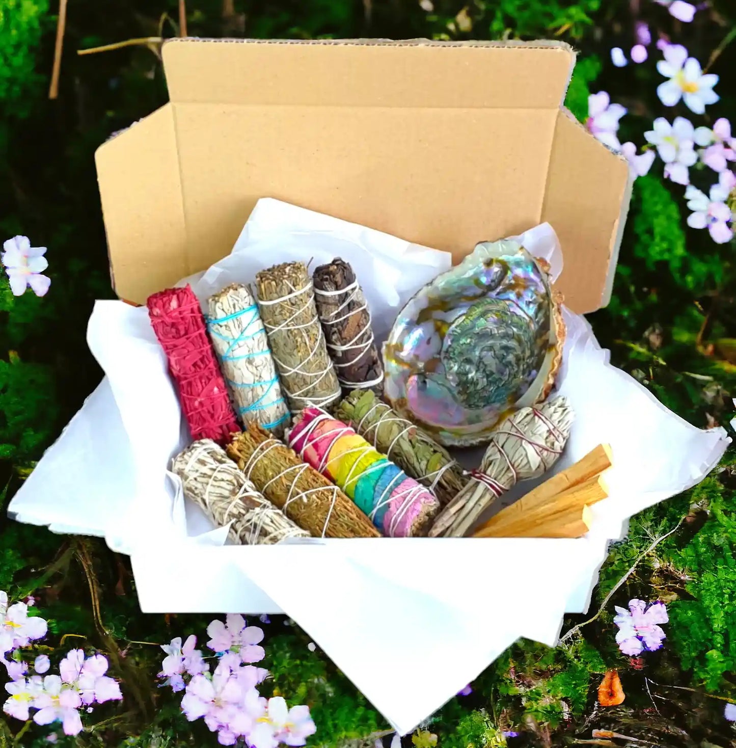 Large smudging kit with sage and spiritual cleansing tools for ritual purification from The Witches Hollow UK