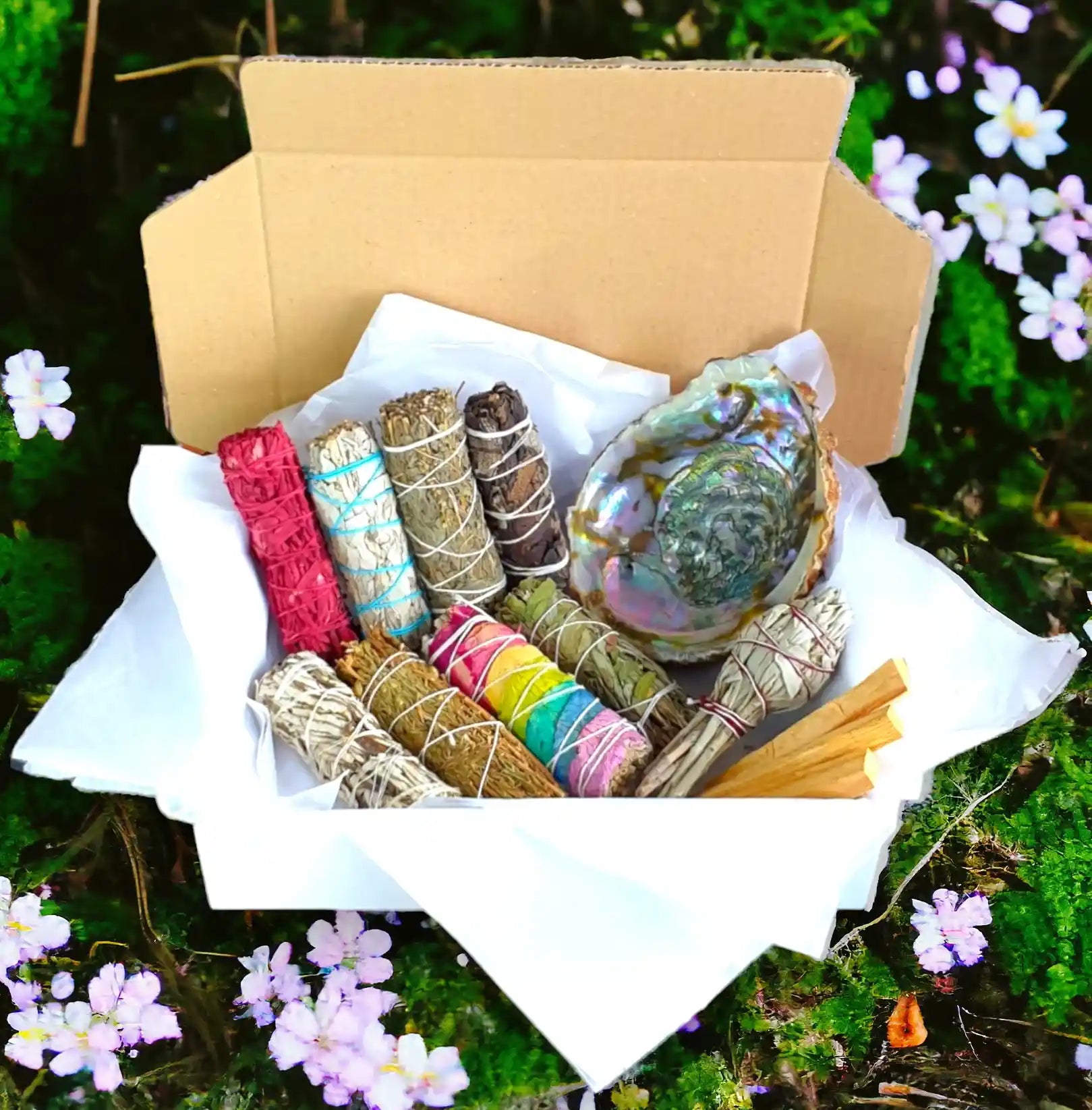 Large smudging kit with sage and spiritual cleansing tools for ritual purification from The Witches Hollow UK