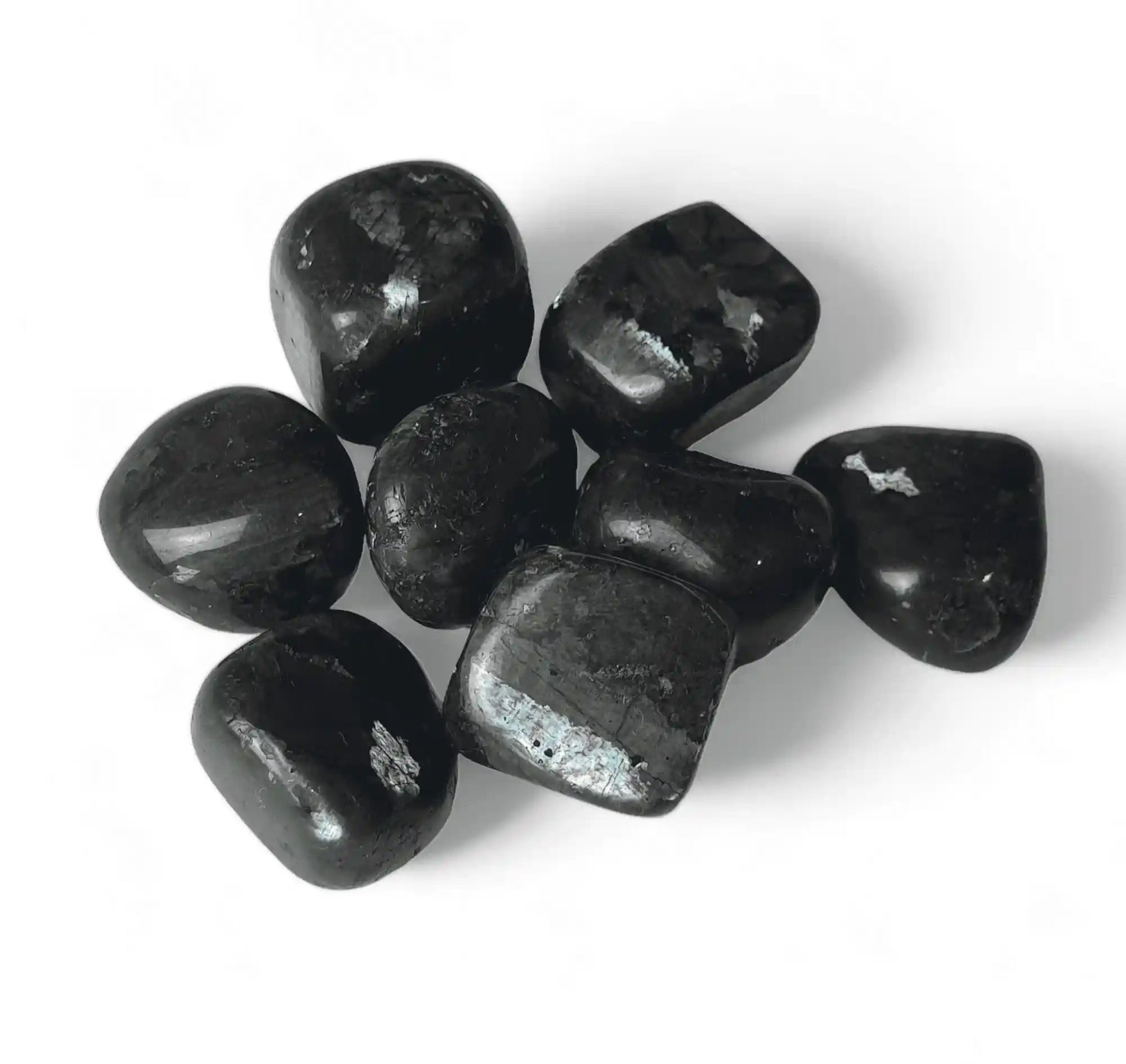 Larvakite tumble stone with dark crystal for grounding and ancestral wisdom from The Witches Hollow UK