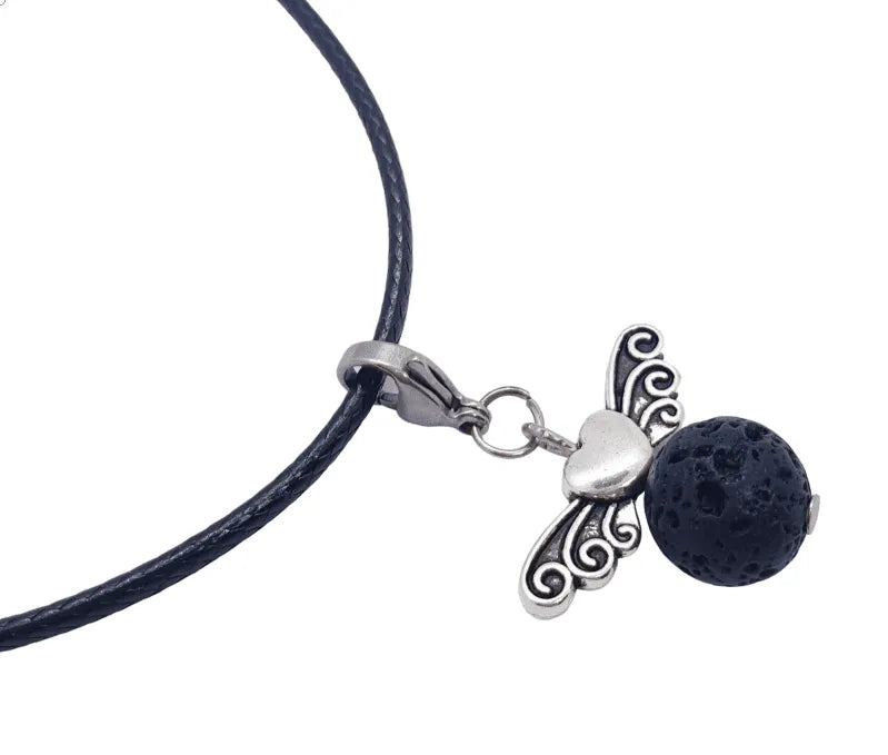 Lava stone angel charm with volcanic stone guardian for protection and essential oil diffusion from The Witches Hollow UK