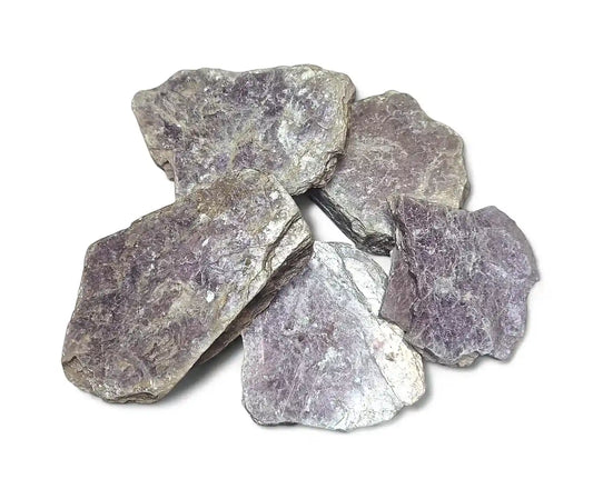 Lepidolite raw stone detail with purple lithium crystal for anxiety relief and emotional healing from The Witches Hollow UK