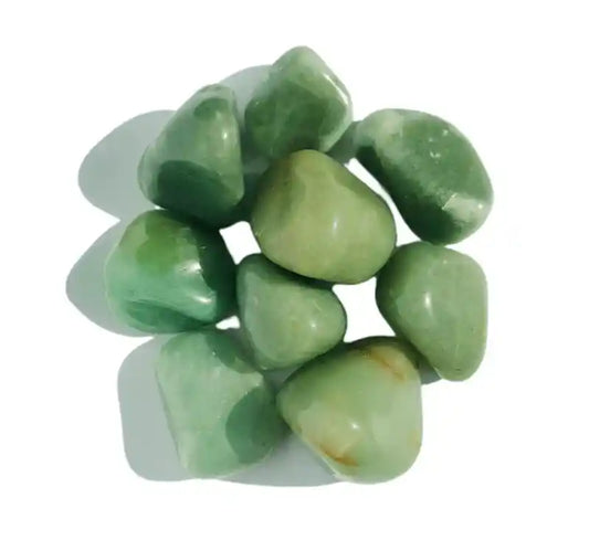 Light green aventurine tumble stone with pale green crystal for gentle heart healing from The Witches Hollow UK