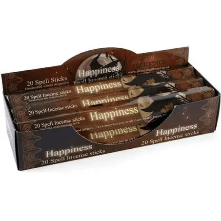 Lisa Parker happiness spell incense with joyful art design for happiness and positivity magic from The Witches Hollow UK