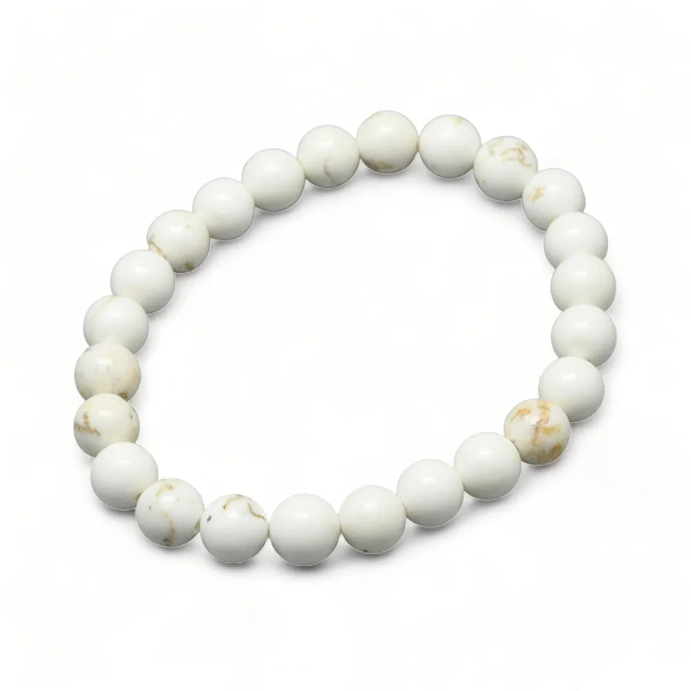 Magnesite rounded bracelet with white stones for calming energy and meditation from The Witches Hollow UK