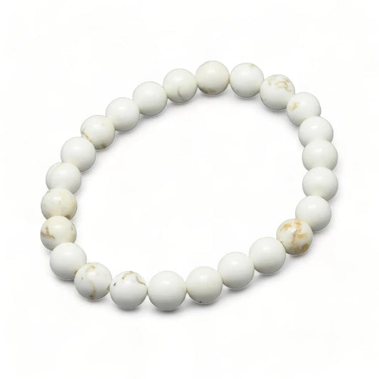 Magnesite rounded bracelet with white stones for calming energy and meditation from The Witches Hollow UK
